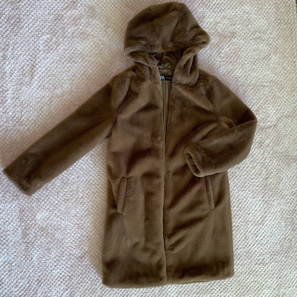 Zara oversized faux fur trench jacket